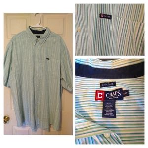 Chaps Easy Care 3XLT Short Sleeves Button up Shirt/White, Green & Purple Stripes